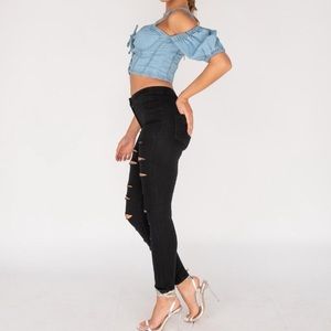 Black denim jeggings.